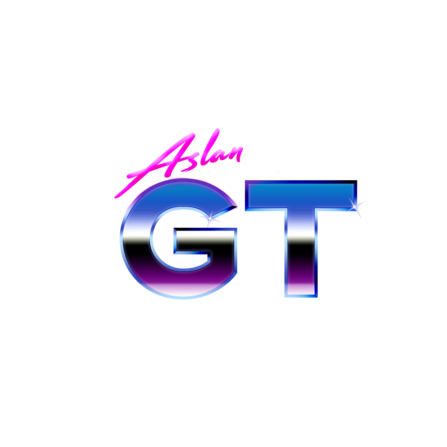 AslanGT – neonpinkki Aslan-teksti ja sinivioletti krominen GT-logo